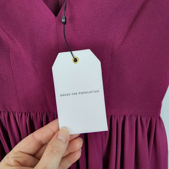 Dress The Population Fit & Flare Cocktail Dress Size XS Magenta Pleated Chiffon - Picture 12 of 12